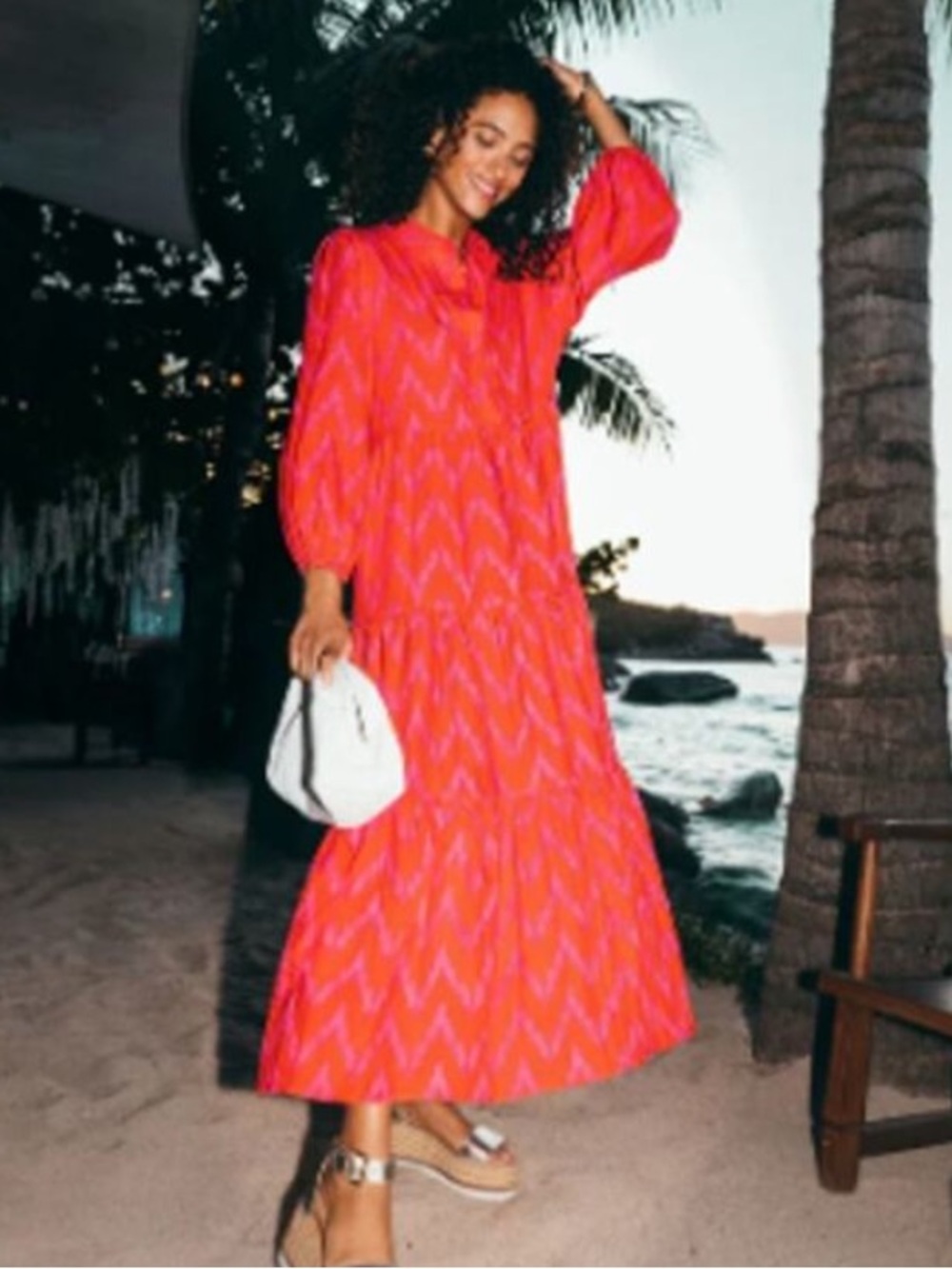 Tuckernuck Pink Chevron Maxi Dress - Bright Pink cotton Dress small